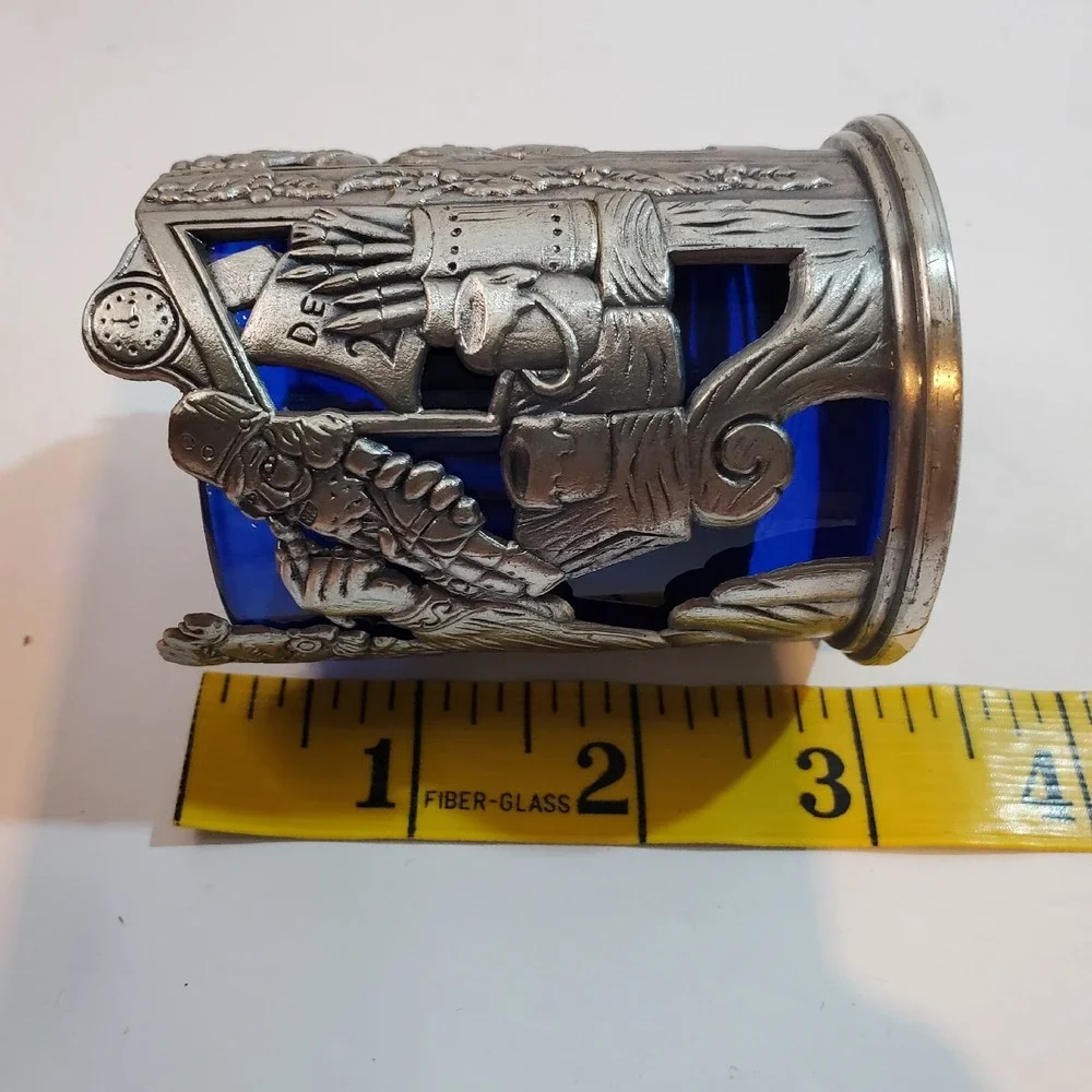 ROC Pewter Santa Christmas Votive Candle Holder w/Cobalt Glass Liner 3